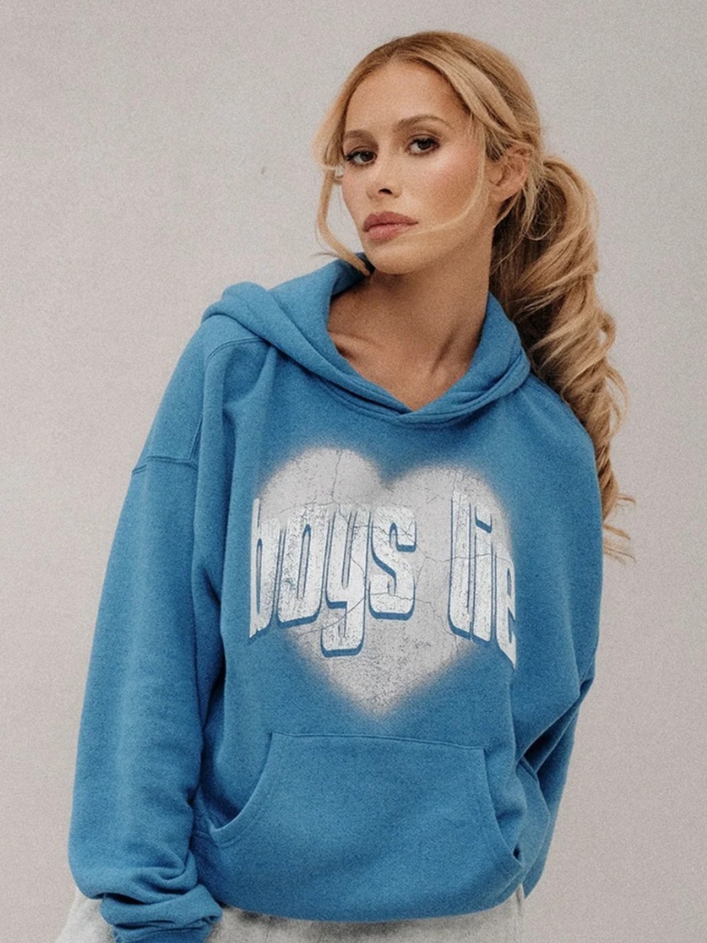 Boys Lie CHARMER RACER HOODIE Blue Hoodie with White Heart Graphic Size M/L